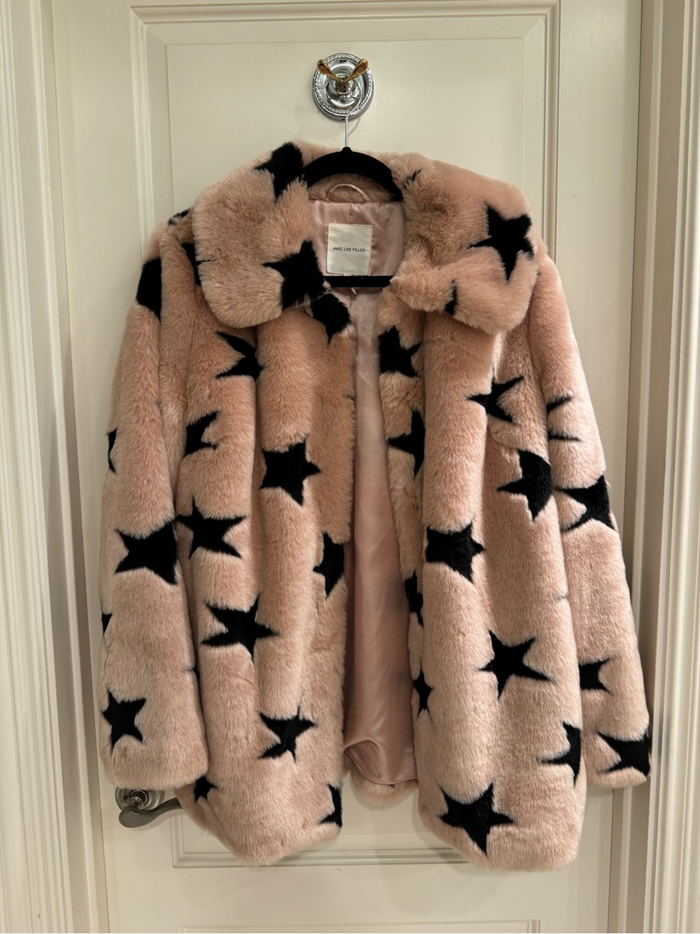 Avec Les Filles Pink Faux Fur Star Jacket with Black Stars - Picture 5 of 8
